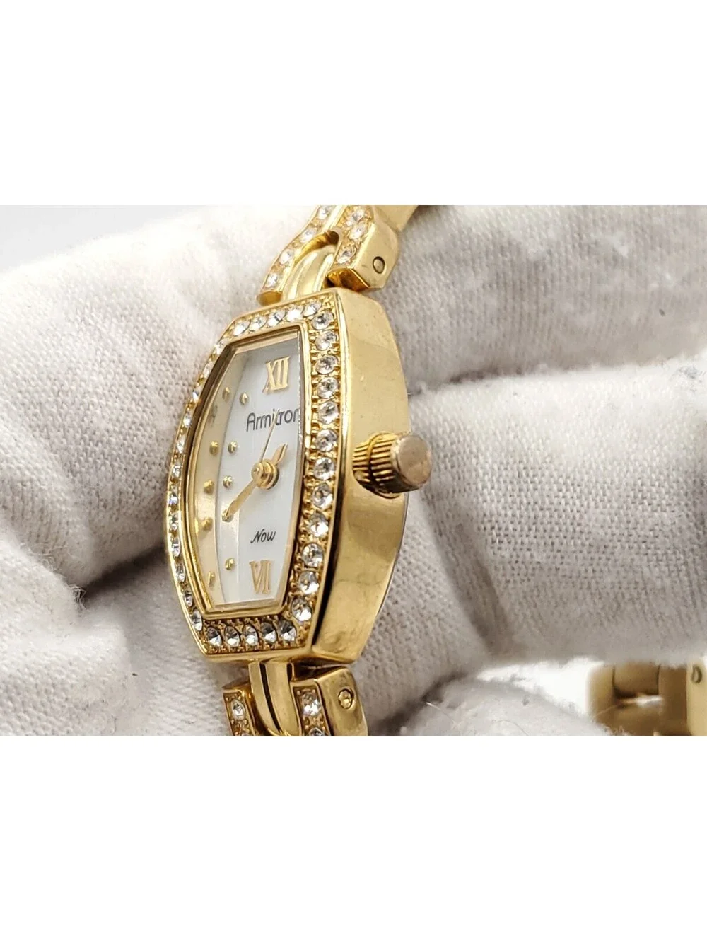 Armitron Now Quartz Watch Womens New Battery Gold Tone MOP Dial 16mm